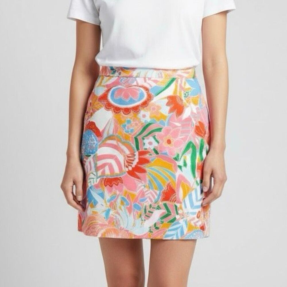 Talbots Canvas A-line Skirt 10 Floral Abstract Modern Art Artsy Beach Preppy